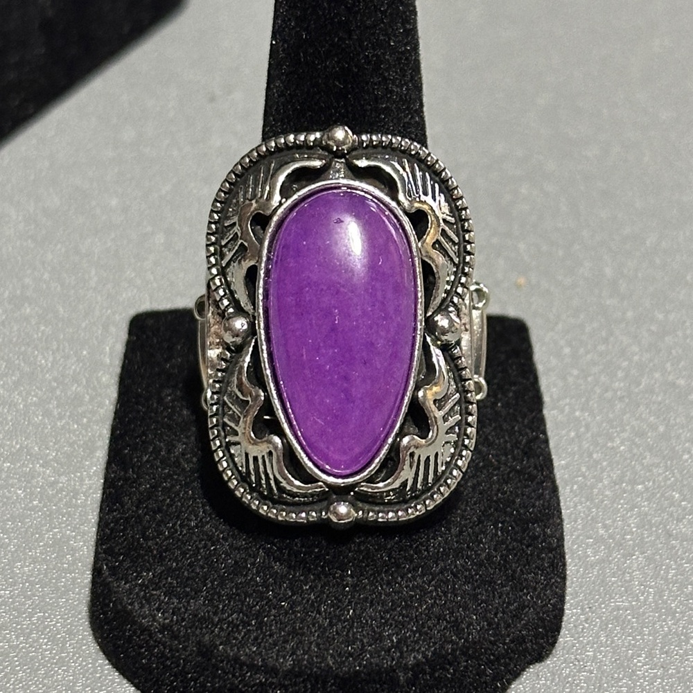 Purple Stone Ornate Silver Ring - Women's Fashion Ring